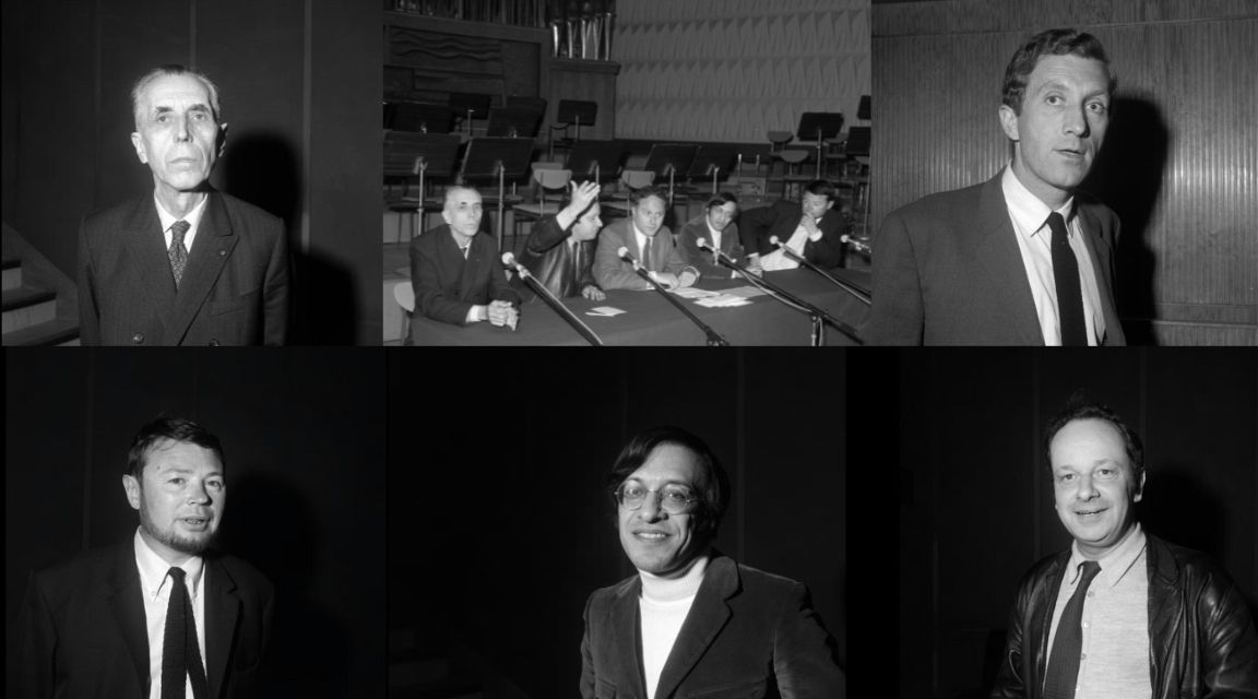 De gauche à droite : Georges Charensol, Bertrand Poirot-Delpech, Pierre Marcabru, Robert Benayoun, Jean-Louis Bory
